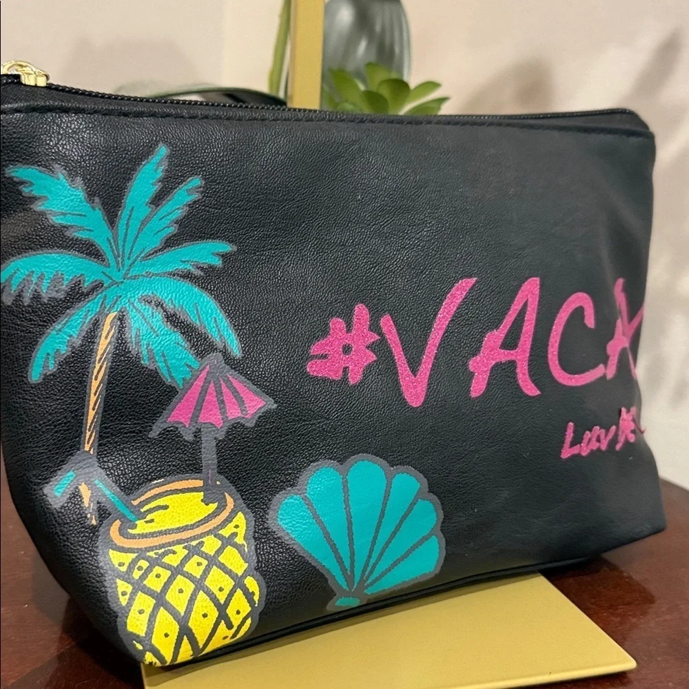 Black Vacay Clutch Betsey Johnson cosmetic case bag zipper pouch weekend purse